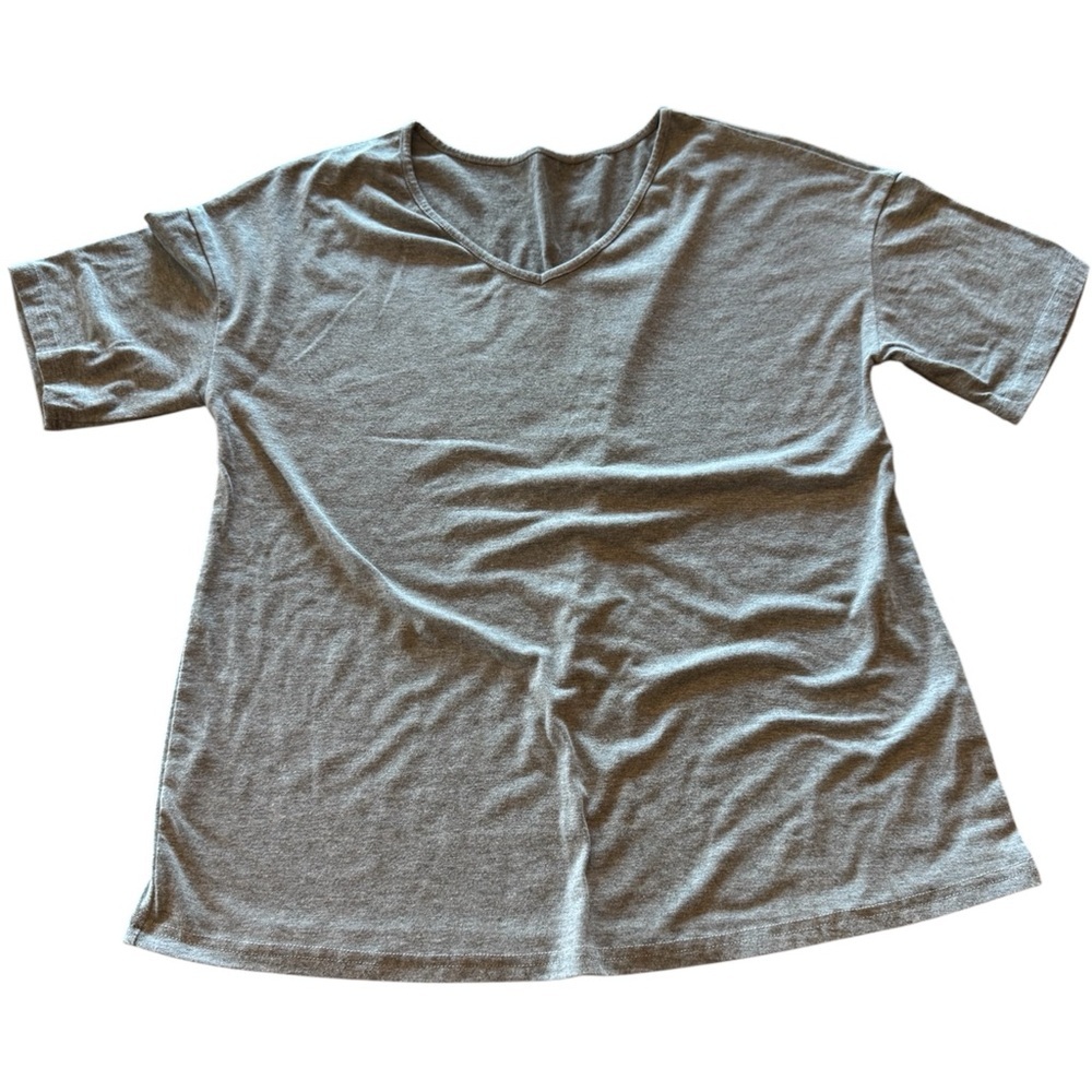 Gray V-Neck Short Sleeve T-Shirt L